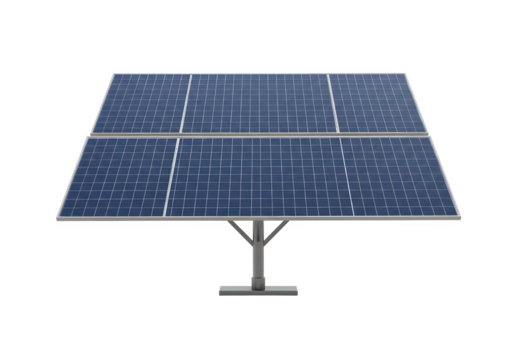 Solar panels on a stand, showcasing clean energy and sustainable power, isolated on white or transparent background. PNG format.