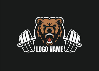  Fierce Bear Roaring with Dumbbells Fitness Logo