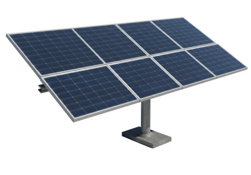 Solar panels on a stand, showcasing clean energy and sustainable power, isolated on white or transparent background. PNG format.