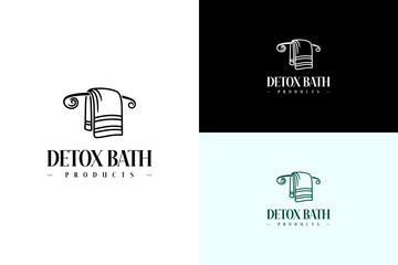 towel draped over a curved rail vector illustration, icon, logo for fabric, spa products, detox bath, bath therapy, herbal bath, natural, calming, organic, detox bath products, and more