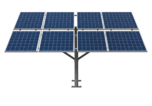 Solar panels on a stand, showcasing clean energy and sustainable power, isolated on white or transparent background. PNG format.