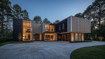 Obraz premium Modern Minimalist Home Architectural Exterior Design with Natural Light