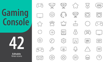 Gaming Console Line Icons, Game Controller, Handheld Console, Joystick, VR Headset, Console Setup, Editable Formats: AI, EPS, PNG, Ideal for Both Digital and Print Use
