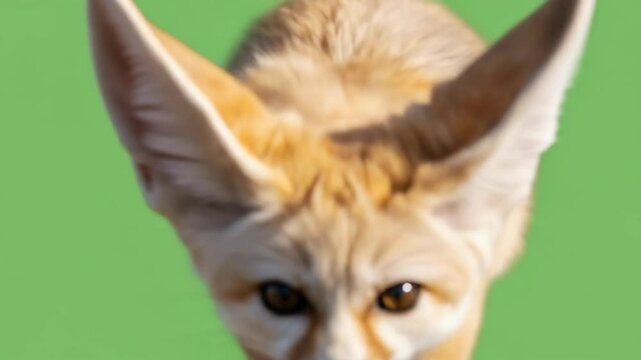 Fennec Fox Running Towards Camera on Green Screen