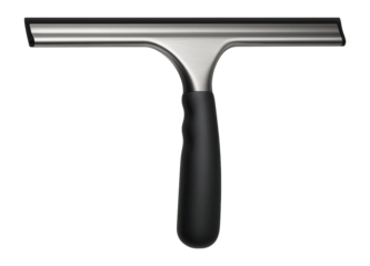 Window squeegee with an ergonomic rubber grip, designed for use on large windows in a private house.