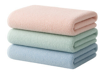 A cotton bath towel set in pastel colors, ideal for drying off after a shower in a family bathroom.