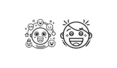 Fototapeta premium Joyful cartoon faces with expressive eyes and open mouths celebrating happiness and fun