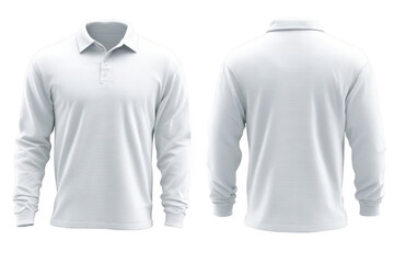 Blank white polo shirt, long-sleeve, front and back view (2)