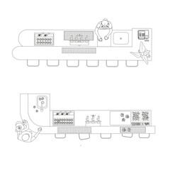 Vector Top View of Pub or Bar Counter with Drinks and Snacks — Modern Bar Design Illustration