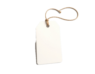 Blank Cream Tag with String in Clip Art Style on White Background