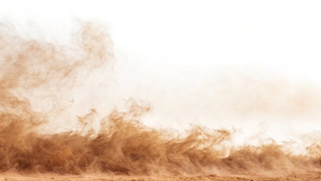 Dramatic dust cloud rising over arid land creates a powerful sense of barrenness and desolation.