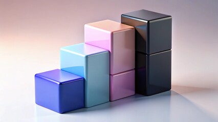 Conceptual arrangement of glossy pastel cubes depicting growth or business success, creating an abstract representation.