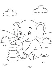 Coloring book elephant stacking rings.