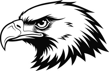 Obraz premium Striking bald eagle head illustration in black and white vector format.