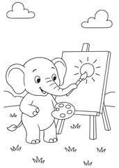 Coloring book elephant painting on canvas.
