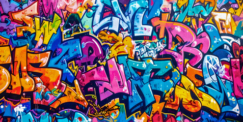 Naklejka premium Background of colourful graffiti covered street wall.