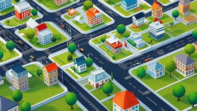 Colorful city map, isometric view