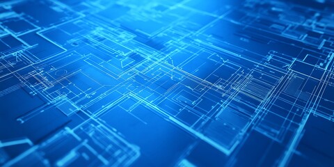 Futuristic Blue Digital Circuit Board with Technological Grid Design