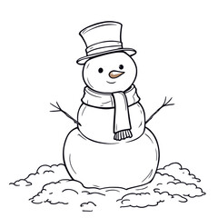 A cute cartoon snowman with a broom and carrot nose on a white background, perfect for Christmas and winter holiday illustrations