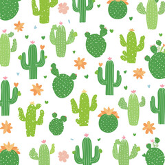 Cute green cactus plants with pink and orange flowers pattern cacti succulent