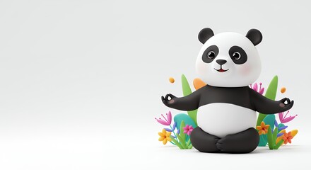 Fototapeta premium Cute cartoon panda in yoga pose
