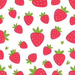 Cute red strawberries with green leaves scattered on a white background strawberry
