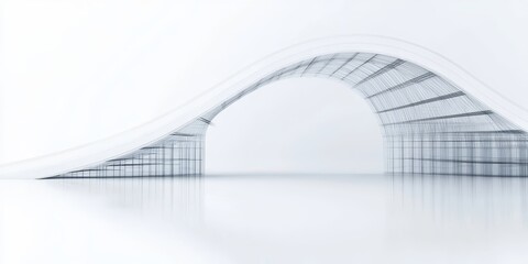 Engineer structural bridge concept. Sleek architectural design featuring an abstract wave shape over a reflective surface.