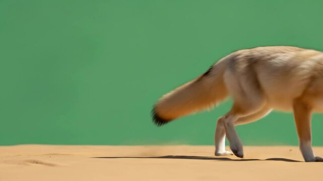 Fennec Fox Walking in Sand on Green Screen