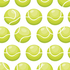 Seamless pattern of bright yellow green tennis balls with white seams sport sports