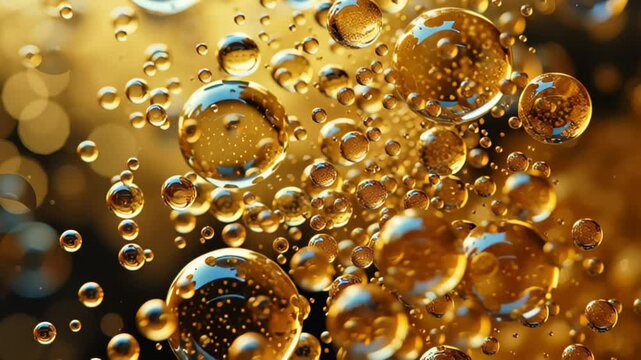 Biodiesel concept ,Mesmerizing Abstract Scene Vibrant Golden Bubbles Floating in Liquid