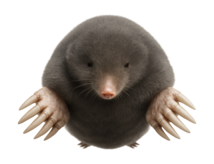 Eastern mole with velvety gray fur and large, spade-like forelimbs for digging
