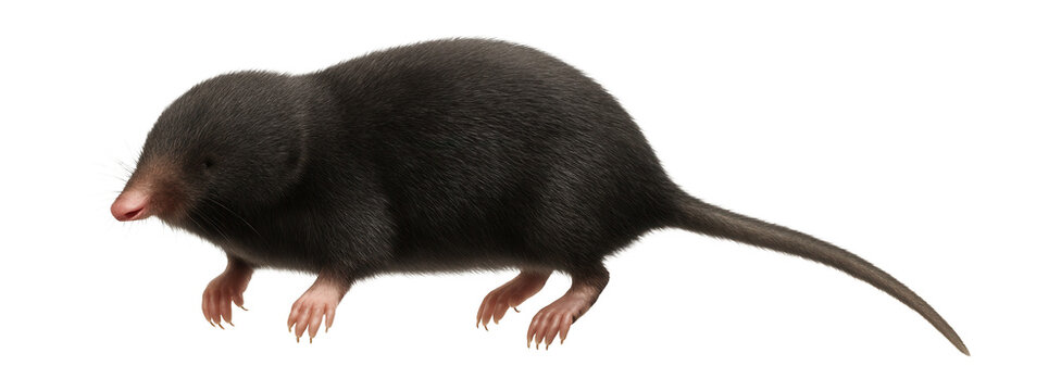 Long-tailed mole with a slender body, elongated tail, and soft, dark fur