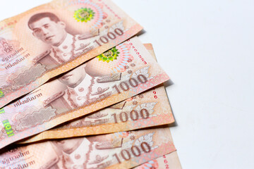 Stack of one thousand Thai baht banknotes