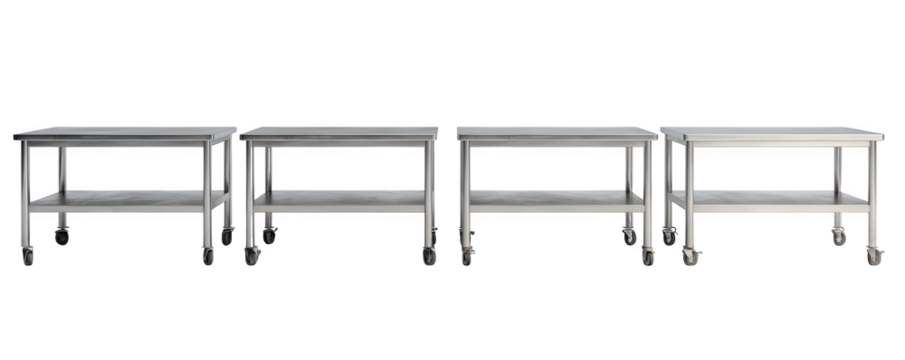 Premium High-Resolution Studio-Lit Four stainless steel prep tab PNG cutout, versatile design element, ideal for video overlays and print projects, royalty-free, HD asset