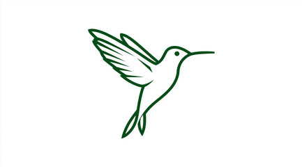 Obraz premium Simple line art logo of an abstract bird, white background, green outline, bird, hummingbird