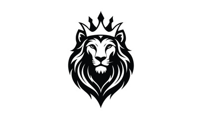Majestic lion head wearing a crown emblem symbolizing royalty power and strength