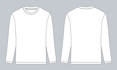 Long sleeve t shirt technical drawing fashion flat sketch vector illustration template front and back 