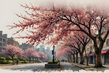 Cherry blossom displays in urban settings