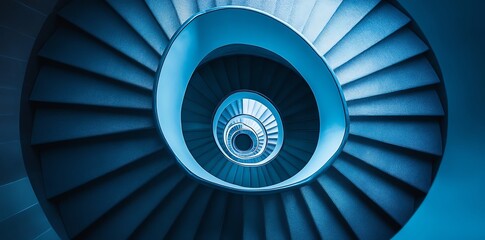 Spiral Staircase Blue Modern Architectural Design in Building Interior