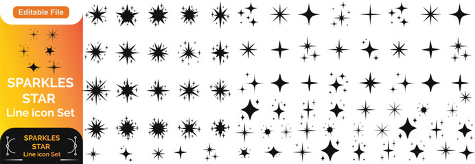 Set of sparkles star icons.Christmas star png icon.Bright firework.Light icon set.Flash,shine sparkle icon,glare,blink star.Golden and yellow star icons isolated on white background