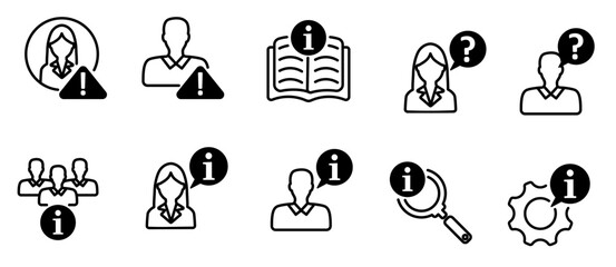  Business icons as team information, business instruction, search info in black color Pro Vector