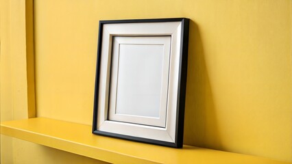 Framed Elegance: An empty framed picture against a warm yellow backdrop, creating a sense of anticipation and sophistication.
