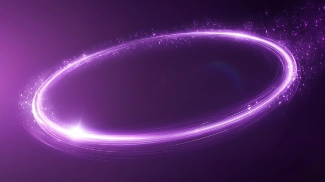 Abstract oval frame of glowing purple light trails