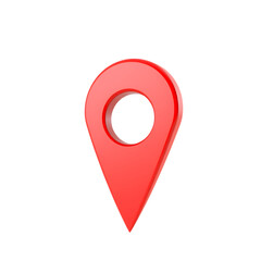 3d icon of a bright red map location pin with a circular cutout, isolated on a transparent background
