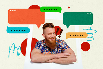 Creative 3D photo collage trend artwork template of young man portrait posing frame wink smile chat...
