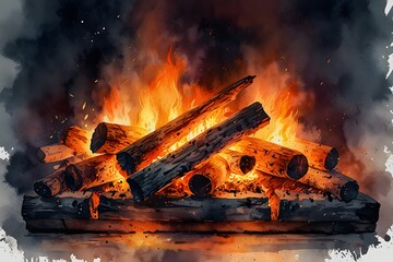 Glowing embers in a fireplace
