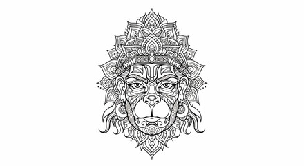 Fototapeta premium Intricate mandala-adorned portrait of Hanuman, the Hindu monkey god.
