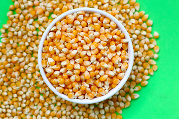 Yellow raw unpopped popcorn kernels