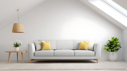 Grey attic living room interior with sofa 26543619 1