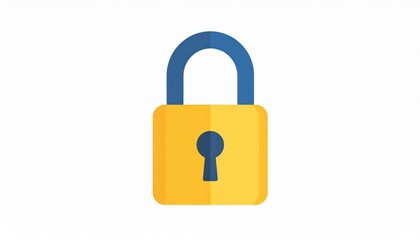 Flat graphic design of a yellow and blue padlock on a white background